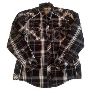 BKE Men's Size XL Slim Fit Long Sleeve Button Up Pearl Snap Plaid Shirt